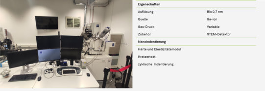 Arbeitsplatz des Focused Ion Beam - Rasterelektronenmikroskops