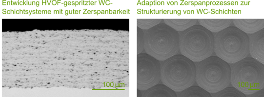 Beschichtung auf Substrat im Querschliff / Mikrogefräste Oberflächenstruktur
