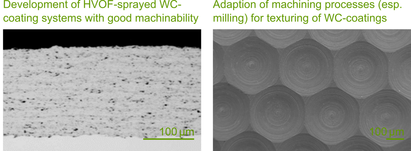 Cross section of coating on substrate / surface structure produced by means of micro milling